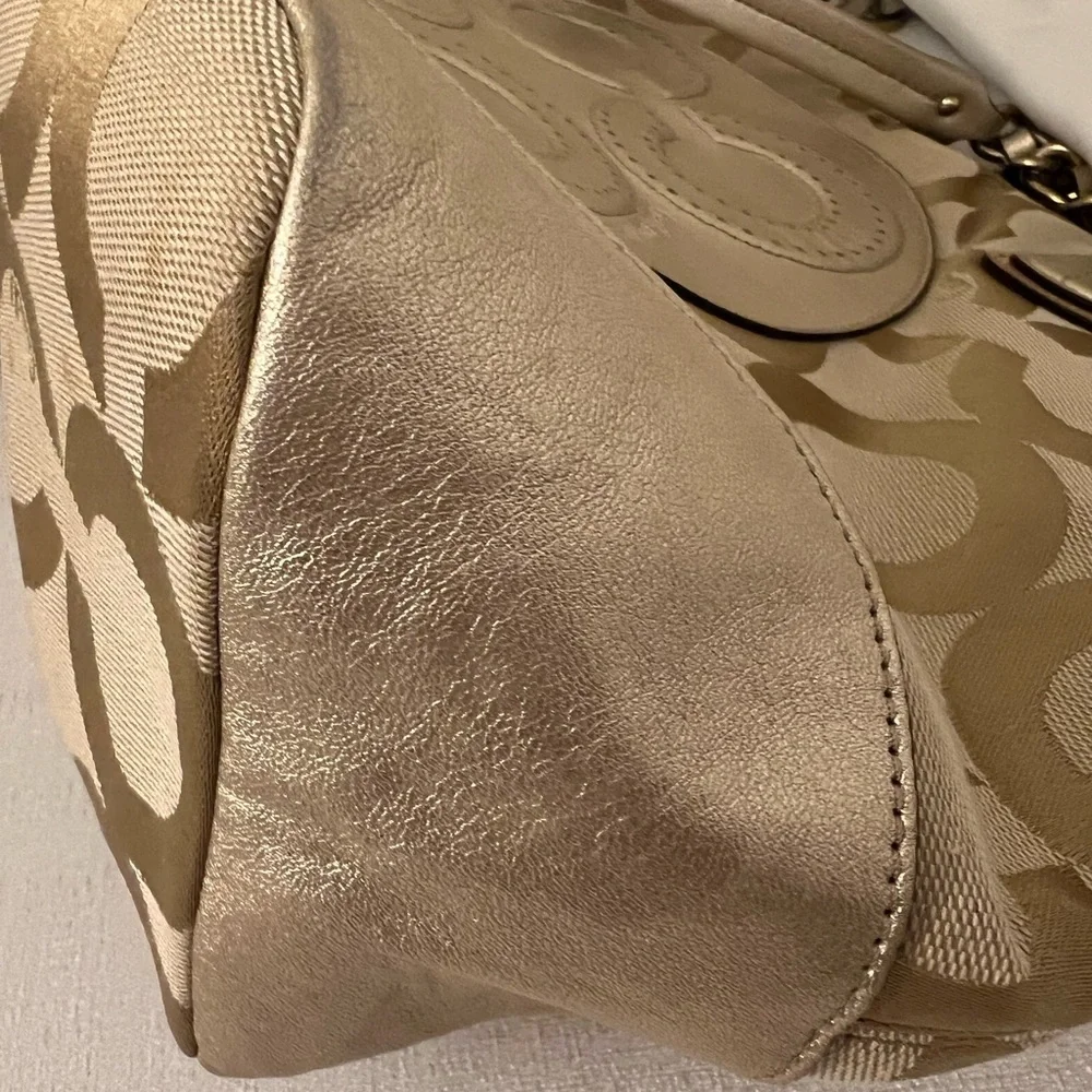 Coach Colette Opt Art Logo Gold Canvas Leather Large Tote Bag—read description